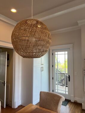 Natural Beige Woven Rattan Globe Pendant Lantern